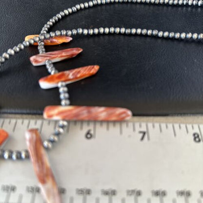 Native American Navajo Spiny Oyster Stick Bead Necklace | Sterling Silver | 20" | 14327