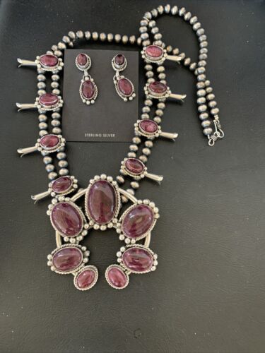 Navajo Purple Spiny Squash Blossom Naja Pendant | Sterling Silver | Authentic Native American Handmade | 12182 - Masha USA