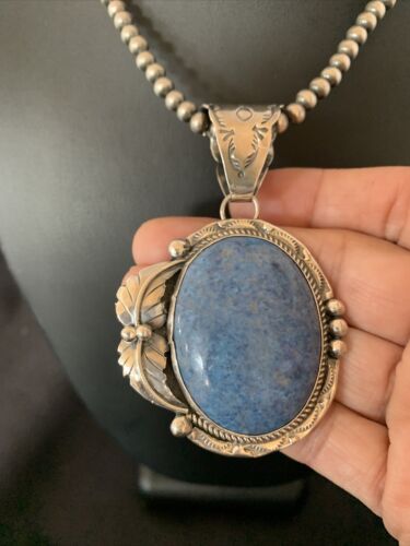 Navajo Denim Lapis Necklace with Pendant | Sterling Silver | Authentic Native American Handmade | 12443