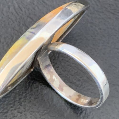 Navajo Bumble Bee Jasper Ring | Sterling Silver | Sz 8 Adjustable | Authentic Native American Handmade | 11537
