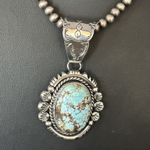 Navajo Blue Golden Hills Pendant Necklace | Sterling Silver | Authentic Native American Handmade | 14351
