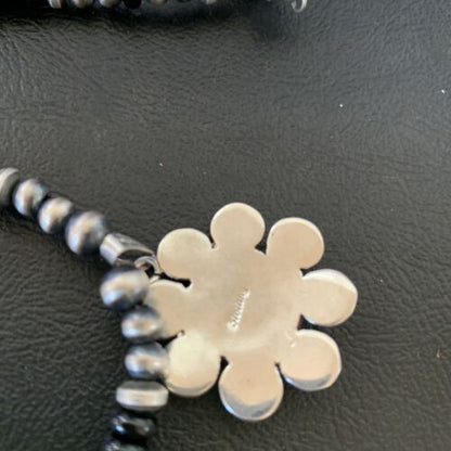 Navajo Pearl Necklace Pendant | Authentic Native American Sterling Silver Black Onyx | Multi-Stone | 22" | 12270