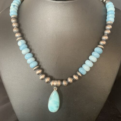 Men's Blue Larimar Pendant | 10mm Navajo Sterling Silver Natural Necklace | Authentic Native American Handmade | 13998