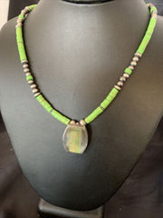 Navajo Green Gaspeite Turquoise Pendant | Sterling Silver | Authentic Native American Handmade | 12345