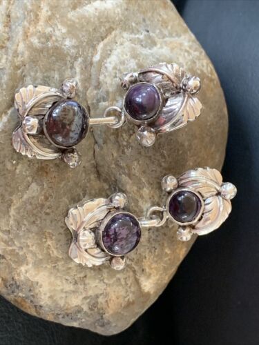 Navajo Purple Sugilite Post Dangle Earrings | Sterling Silver | Authentic Native American Handmade | 1599