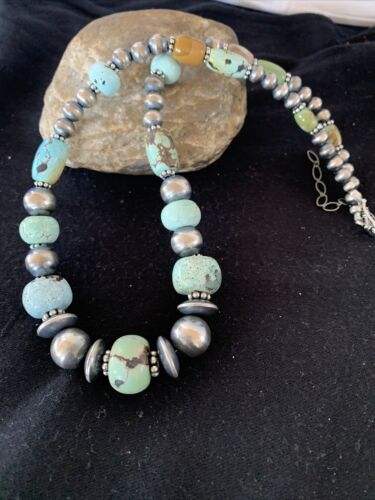 Authentic Native American Navajo Pearls Necklace | Sterling Silver Dry Creek Turquoise Beads | 21" | 01385