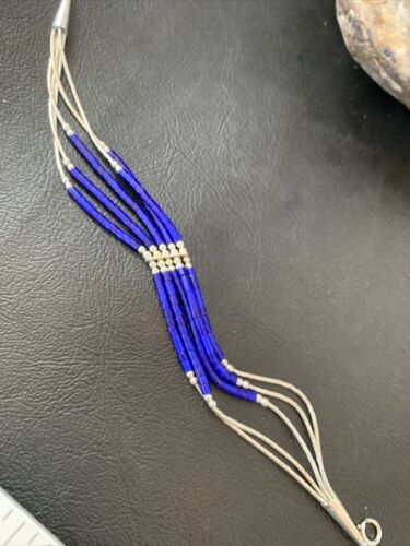 Beauty Stabilized 5-Strand Lapis Heishi Bracelet | Liquid Sterling Silver | 7.5" | 12637