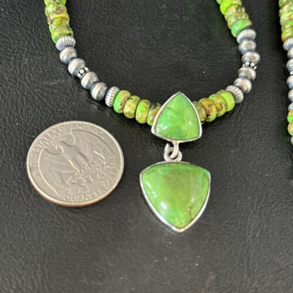 Navajo Green Turquoise Multi-Stone Pendant Necklace | Authentic Native American Sterling Silver | 22" | 14606