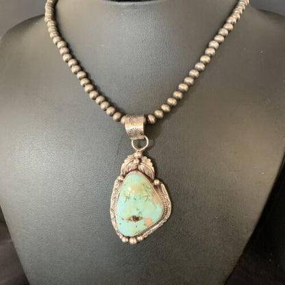 Men's Navajo Sonoran Gold Turquoise Pendant Necklace | Sterling Silver | Authentic Native American Handmade | 13657