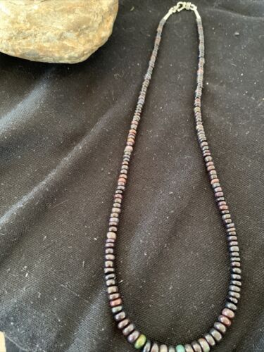 Native American Women's Necklace | Sterling Silver Black Fire Opal Beads | 20" | 980