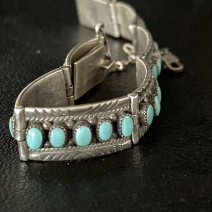 Native American Navajo Blue Turquoise Link Bracelet | Sterling Silver | 14650