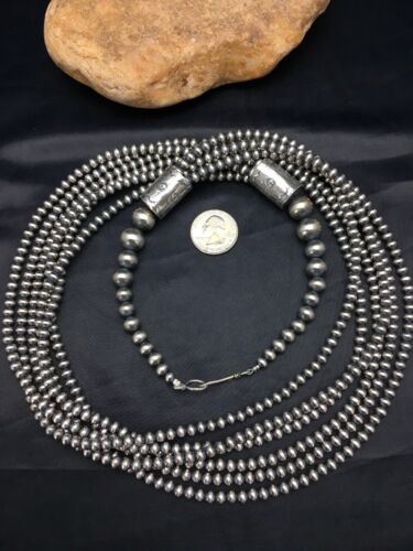 Navajo Pearls 5mm Sterling Silver Necklace | 6-Strand Pendant 30.5" | Native American | 93630