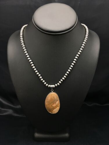 Southwestern Jasper Picture Pendant Necklace | Sterling Silver | 2.25" | Authentic Native American Handmade | 3007