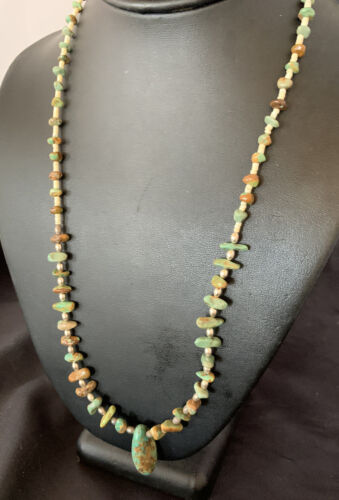 Navajo Royston Bead Green Turquoise Pendant Necklace | Sterling Silver | 22" | 12536