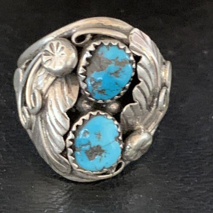 Navajo Kingman Turquoise Multi-Stone Ring | Authentic Native American Sterling Silver | Sz 11.5 | 14125 - Masha USA