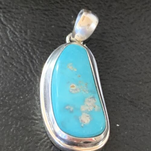 Navajo Blue Bisbee Turquoise Pendant | Sterling Silver | 1" | Authentic Native American Handmade | 1627