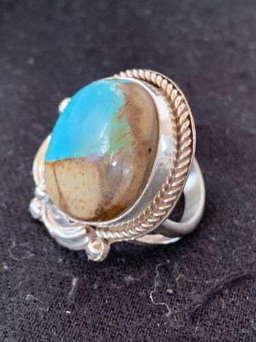 Southwestern Navajo Blue Boulder Turquoise Ring | Sterling Silver | Sz 9 | 00549