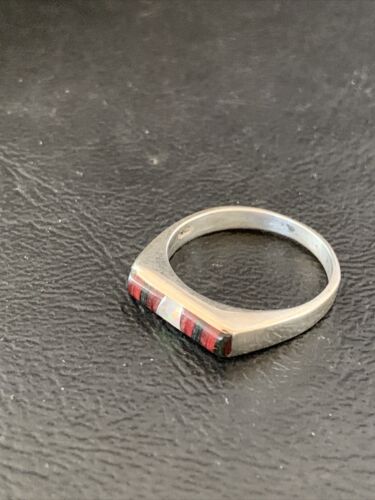 Native American Navajo Black Onyx Opal Coral Inlay Ring | Sz 6 | Authentic Handmade | 11146 - Masha USA