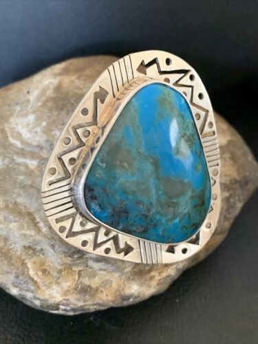 Native American XL Women's Sterling Silver Blue Kingman Turquoise Ring | Sz 8 | 12188