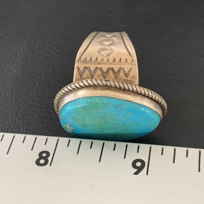 Navajo Blue Kingman Turquoise Ring | Sterling Silver | Sz 12.5 | Authentic Native American Handmade | 11959