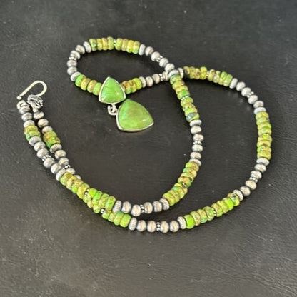 Navajo Green Turquoise Multi-Stone Pendant Necklace | Authentic Native American Sterling Silver | 22" | 14606