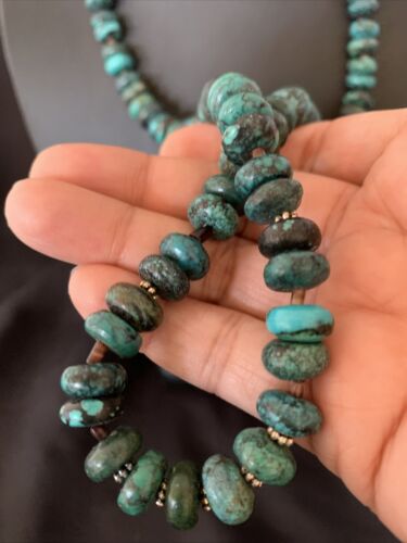 Navajo Pearl Spiderweb Blue Turquoise Shell Necklace | Sterling Silver | 26" | Authentic Native American Handmade | 12539
