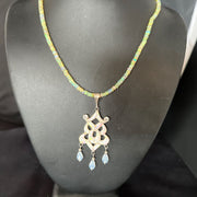 Navajo Fire Opal Pendant Necklace | Sterling Silver | 22" Chain | Authentic Native American Handmade | 14541