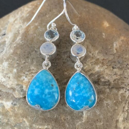 Navajo Blue Kingman Turquoise Earrings | Sterling Silver | Authentic Native American Handmade | 12033