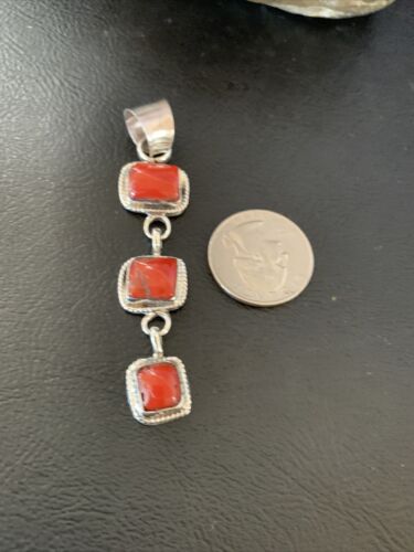 Navajo Red Coral Multi-Stone Pendant Necklace | Authentic Native American Sterling Silver | Multi-Stone | 13242 - Masha USA