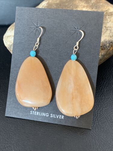 Navajo Tan Jasper and Blue Turquoise Earrings | Sterling Silver | Authentic Native American Handmade | 13102