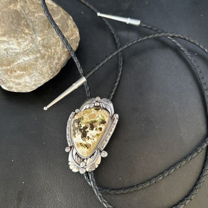 Men's Green Royston Turquoise Bolo Tie | Sterling Silver | Navajo | Authentic Native American Handmade | 14786