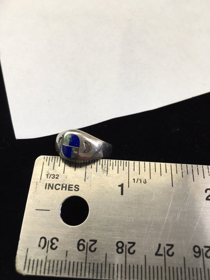 Navajo Multi-Color Opal & Lapis Inlay Ring | Sterling Silver | Sz 5.5 | Authentic Native American Handmade | 01721