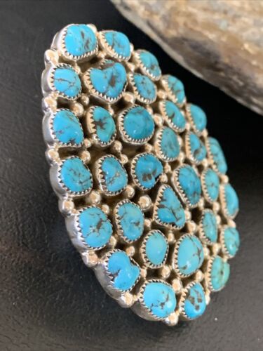 Navajo Kingman Turquoise Cluster Ring | Authentic Native American Sterling Silver | Multi-Stone | Sz 7 | 12226
