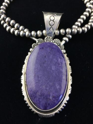Navajo Purple Charoite Pendant Necklace | Sterling Silver | Authentic Native American Handmade | 10085