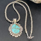 Men's Navajo Pearls Necklace | Sterling Silver | Blue #8 Turquoise Pendant | Authentic Native American Handmade | 10865