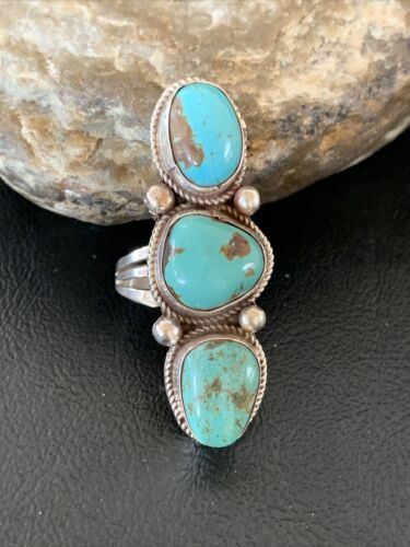 Navajo Blue Turquoise Cluster Ring | Authentic Native American Sterling Silver | Multi-Stone | Sz 10 | 02124