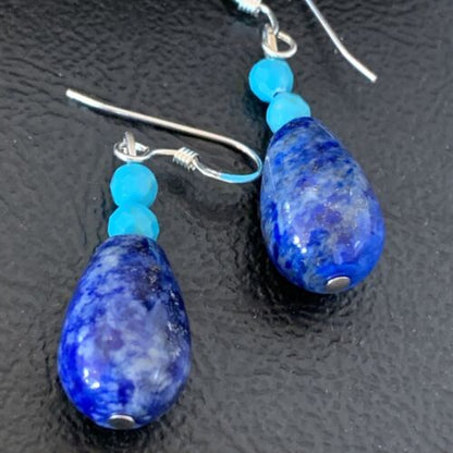 Navajo Lapis Lazuli Turquoise Bead Dangle Earrings | Sterling Silver | Authentic Native American Handmade | 1541