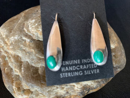 Southwestern Navajo Dangle Earrings | Sterling Silver Green Malachite | Authentic Native American Handmade | 13067