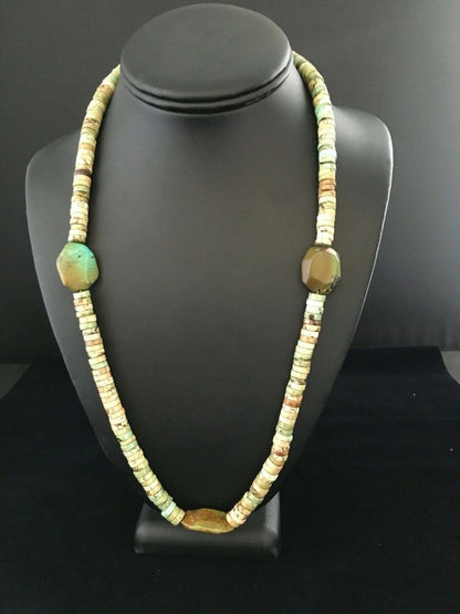 Men's Chunky Navajo Green Turquoise Heishi Necklace | Sterling Silver | 23" | Authentic Native American Handmade | 1785