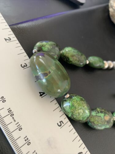 Navajo Chunky Graduated Natural Green Turquoise Necklace | Sterling Silver | Authentic Native American | 18" | 11770