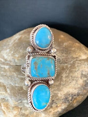 Navajo Blue Turquoise Cluster Ring | Authentic Native American Sterling Silver | Multi-Stone | Sz 10 | 2119