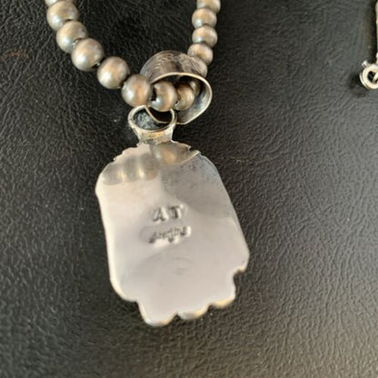 Navajo Red Spiny Oyster Square Pendant Necklace | Sterling Silver | Authentic Native American Handmade | 13634
