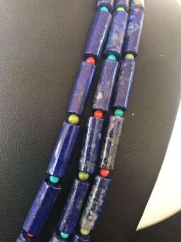 Native American Lapis & Turquoise Necklace | Sterling Silver | Navajo Handmade | 21" | 387