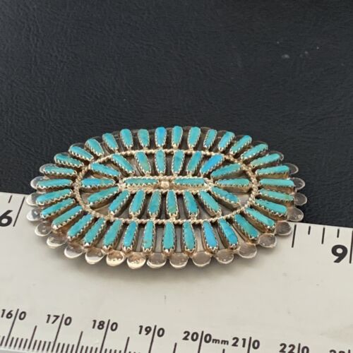 Navajo Blue Turquoise Needle Point Sterling Silver Pin Pendant | Native American Jewelry | 12802