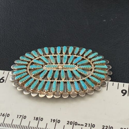 Navajo Blue Turquoise Needle Point Sterling Silver Pin Pendant | Native American Jewelry | 12802