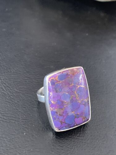 Adjustable Navajo Purple Mojave Turquoise Ring | Sterling Silver | Sz 8 | Authentic Native American Handmade | 11601 - Masha USA