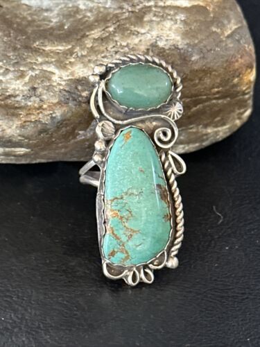 Navajo Green Turquoise Cluster Ring | Authentic Native American Sterling Silver | Multi-Stone | Sz 12 | 14696