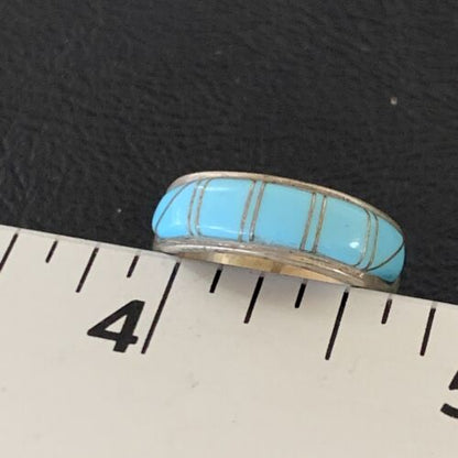 Native American Navajo Blue Turquoise Inlay Band Ring | Sz 6 | Sterling Silver | 12393