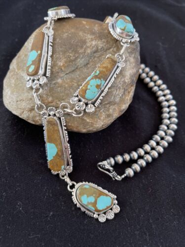 Navajo Turquoise #8 Lariat Necklace | Authentic Native American Sterling Silver | Handmade | 1110