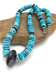 Navajo Sugilite & Turquoise Pendant Necklace | Sterling Silver | Authentic Native American Handmade | 21" | 3086